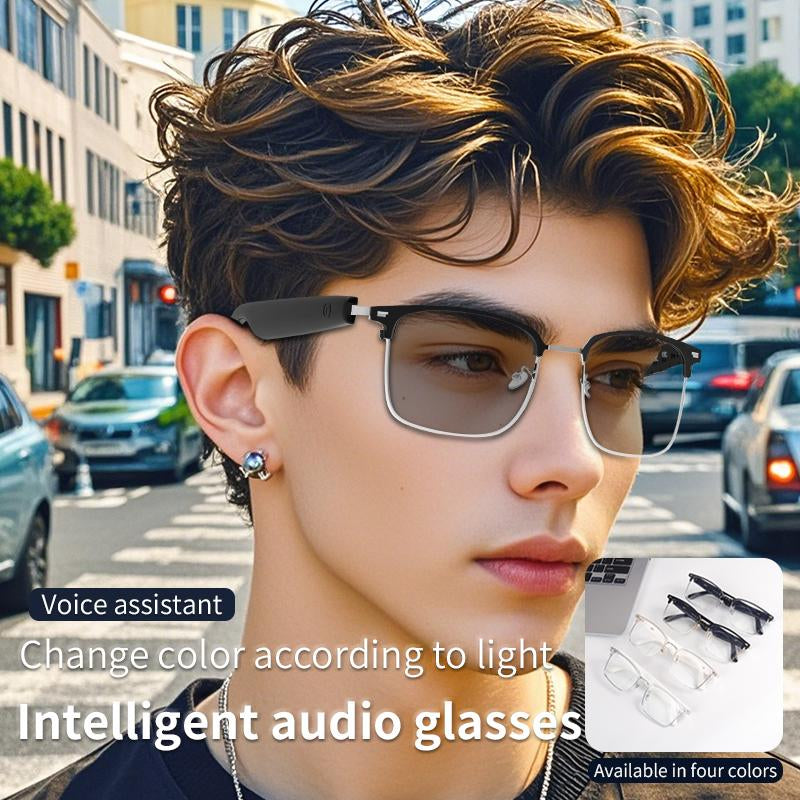 Bluetooth Audio Smart Glasses with Photochromic Uv-Activated Lenses, Metal Frame, Surround Sound, Built in Microphone, and Hands Free Calling