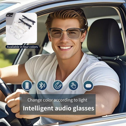 Bluetooth Audio Smart Glasses with Photochromic Uv-Activated Lenses, Metal Frame, Surround Sound, Built in Microphone, and Hands Free Calling