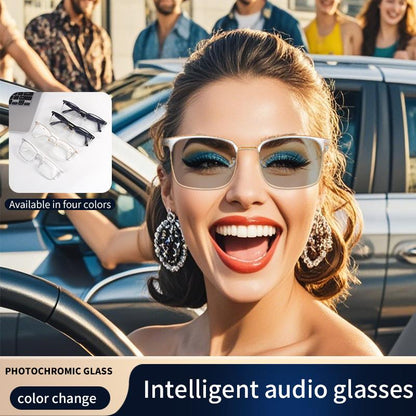 Bluetooth Audio Smart Glasses with Photochromic Uv-Activated Lenses, Metal Frame, Surround Sound, Built in Microphone, and Hands Free Calling