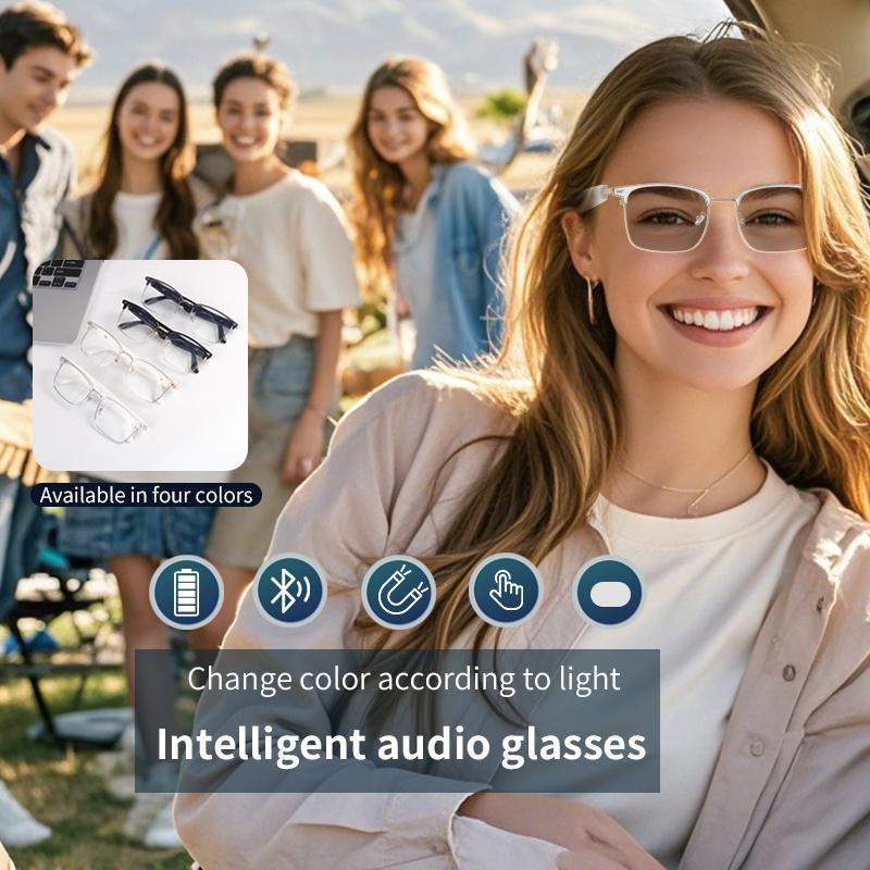 Bluetooth Audio Smart Glasses with Photochromic Uv-Activated Lenses, Metal Frame, Surround Sound, Built in Microphone, and Hands Free Calling